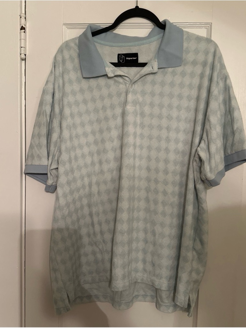 Original Use Pale Blue Men's Polo with Subtle Diamond Pattern